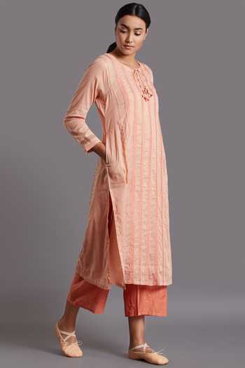 Peach - Mercerised Cotton Pochampally Ikat Kurta (Straight) 11