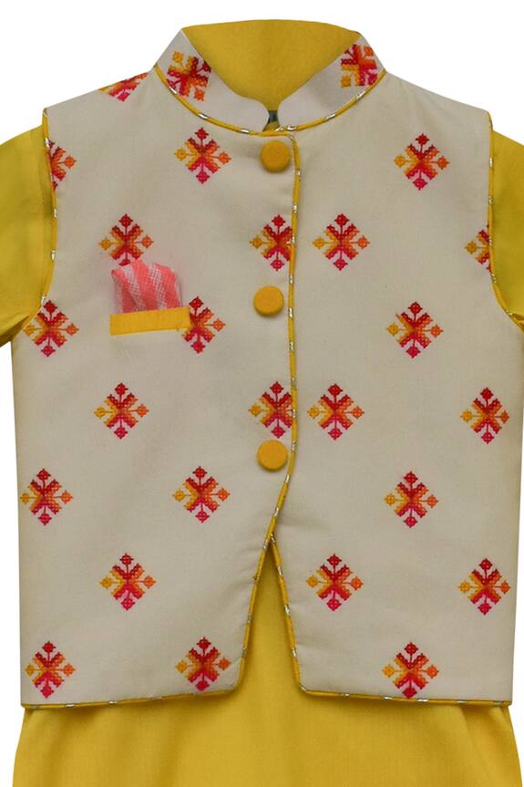 Fayon Kids White Cotton Silk Nehru Jacket Set For Boys 3
