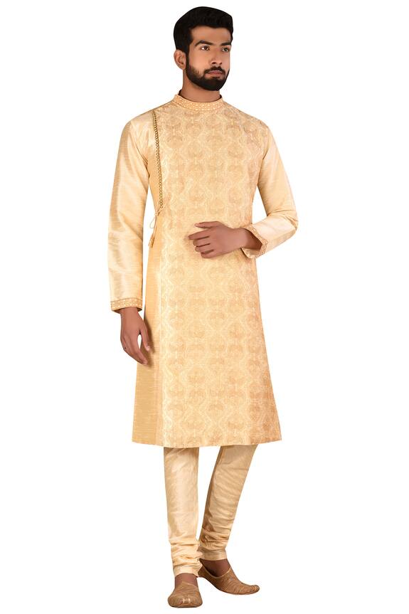 Arihant Rai Sinha Gold Silk Blend Overlap Kurta Set 0
