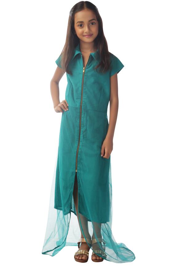 Kommal Sood Green Zipper Dress For Girls 0