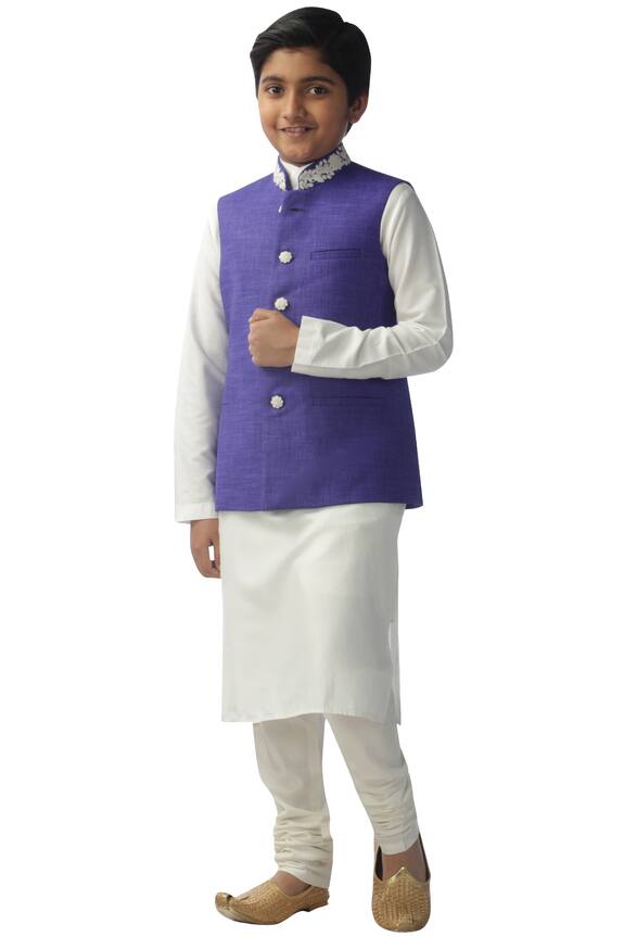 Kommal Sood Blue Embroidered Bundi Kurta Set For Boys 0