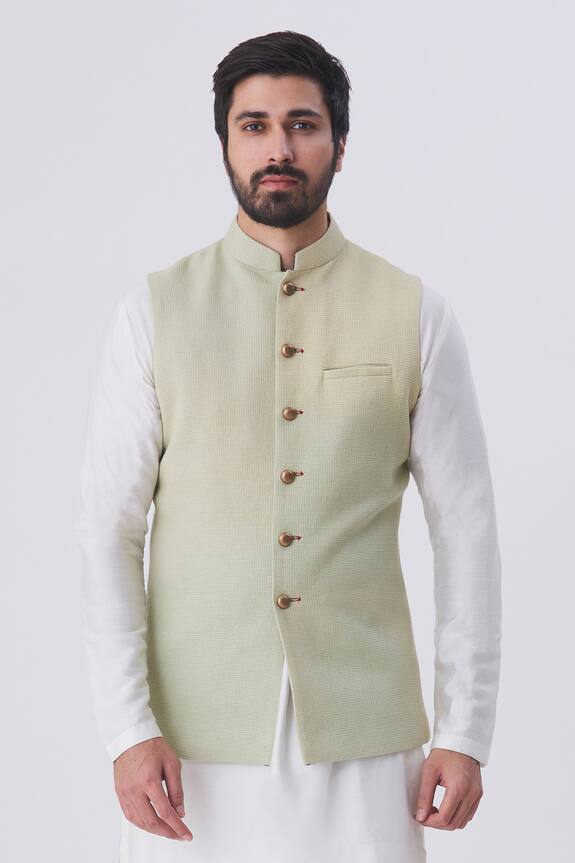Gaurav Katta Green Cotton Woven Nehru Jacket 0