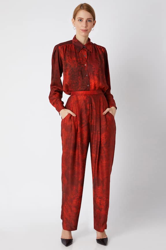 Buy Saaksha & Kinni Red Satin Printed Trousers Online | Aza Fashions