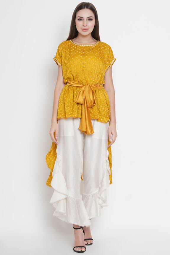 Buy Twenty Nine Yellow Silk Bandhani Top Online Aza Fashions