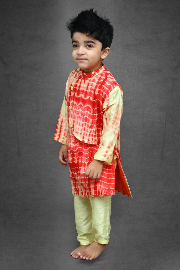 Kirti Agarwal - Pret N Couture Yellow Chanderi Silk Tie Dye Kurta Set For Boys 0