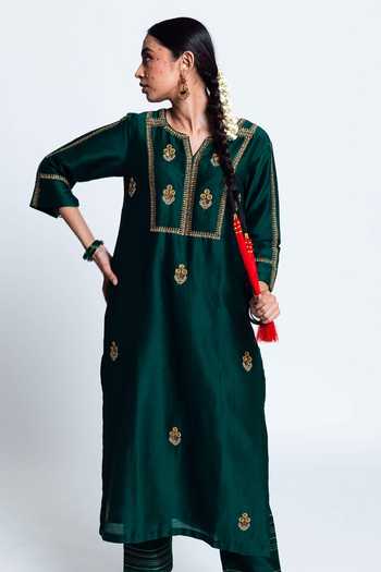 Plus Size Sea Green Chanderi Silk Kurta