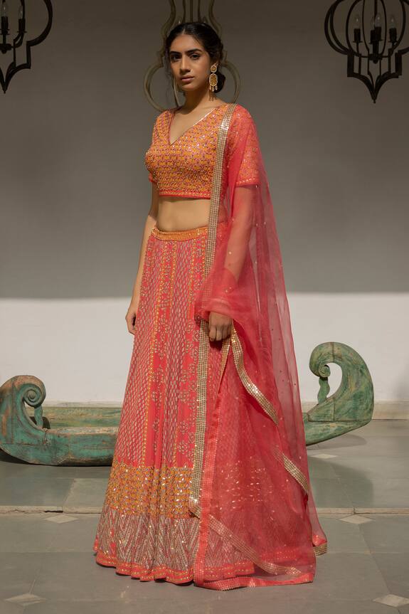 Surbhi Gupta Pink Georgette Printed Lehenga Set 4