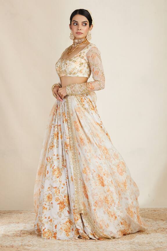 Astha Narang White Net Floral Print Lehenga Set 4