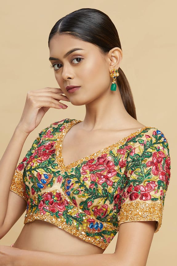cabbage Unfavorable Evaluable Buy Pallavi Jaikishan Beige Net Embroidered Saree Blouse Online | Aza  Fashions