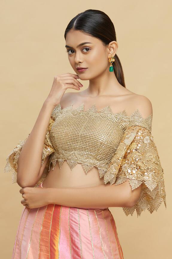 Contradiction Universal promising Buy Pallavi Jaikishan Beige Net Embroidered Off Shoulder Saree Blouse  Online | Aza Fashions