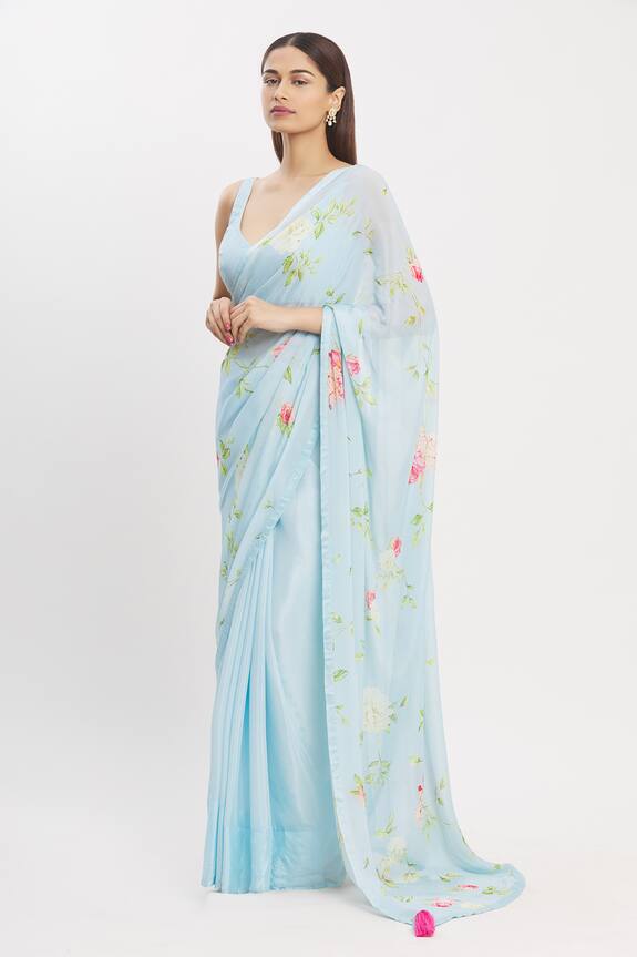 Neha Khullar Blue Chiffon Printed Saree With Blouse 3