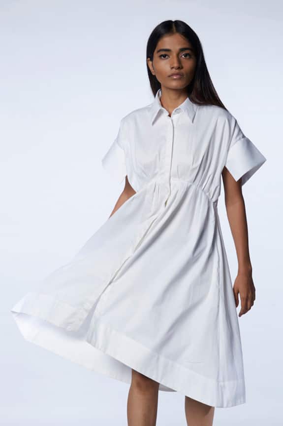 Buy Aligne White Cotton Satin Victoria Flared Midi Dress Online | Aza ...