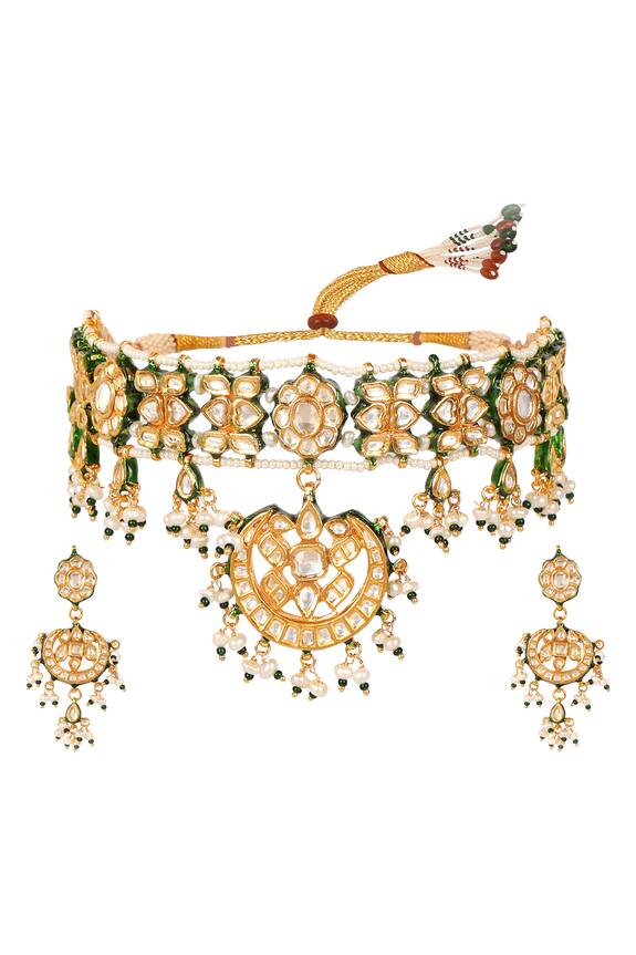 Lotus Sutra Kundan Meenakari Pendant Choker Jewellery Set 0