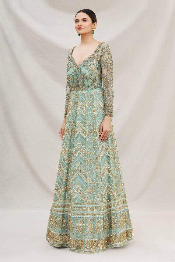 Neha Mehta Couture Blue Lucknowi Anarkali Gown 5