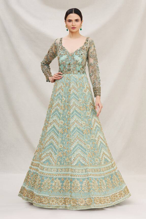 Neha Mehta Couture Blue Lucknowi Anarkali Gown 1