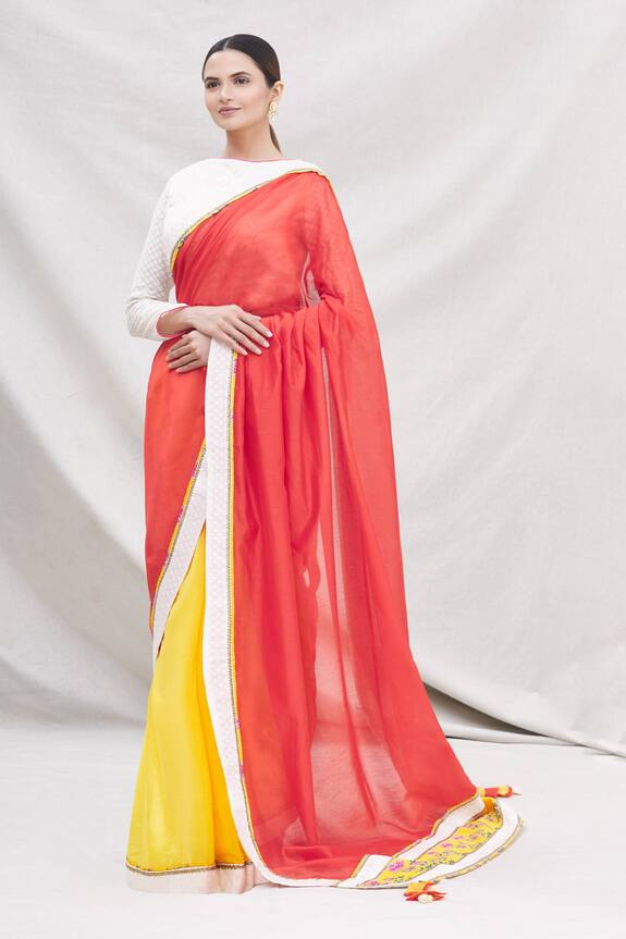 Nikasha Red Colorblock Saree With Blouse 1