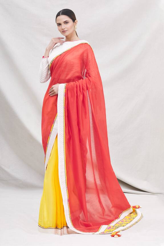 Nikasha Red Colorblock Saree With Blouse 3