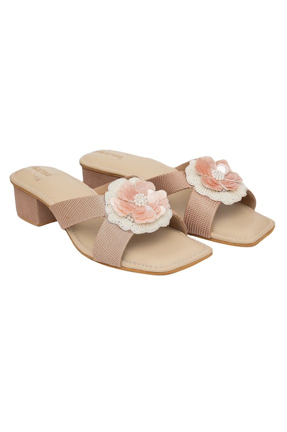 Kkarma Pink Artificial Leather Madno Floral Block Heels 1