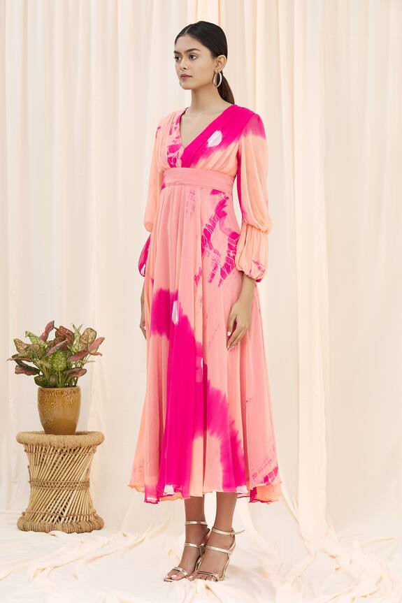 Samyukta Singhania Pink Nylon Chiffon Shibori Midi Dress 4