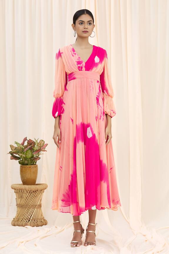 Samyukta Singhania Pink Nylon Chiffon Shibori Midi Dress 5
