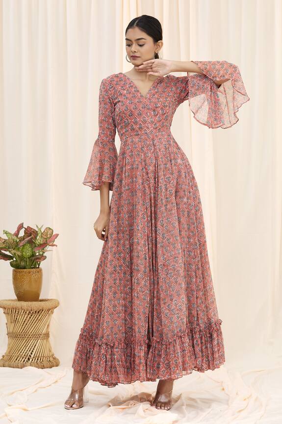 Samyukta Singhania Pink Chiffon Printed Maxi Dress 1