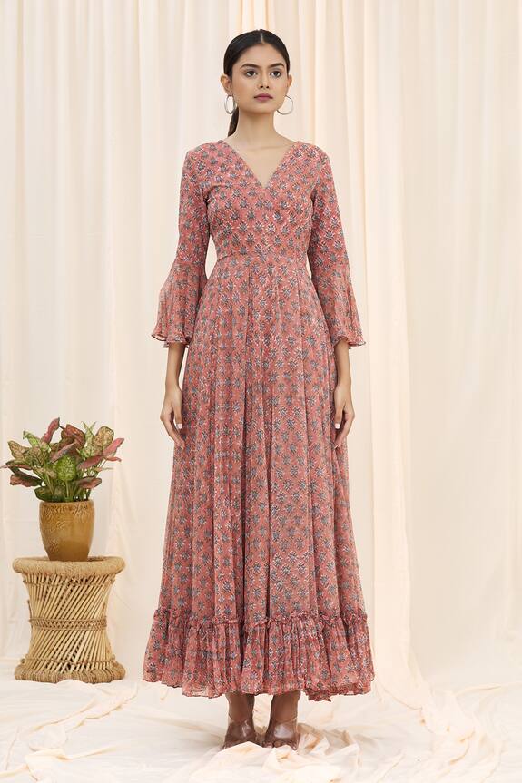 Samyukta Singhania Pink Chiffon Printed Maxi Dress 5