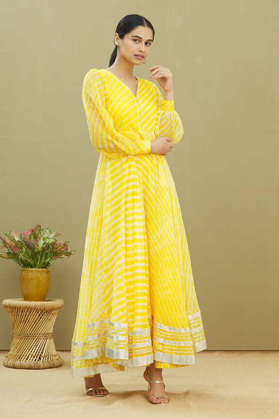 Samyukta Singhania Yellow Kota Doriya Tie-dye Anarkali Gown 1