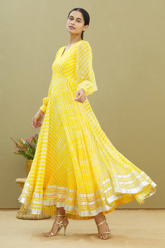 Samyukta Singhania Yellow Kota Doriya Tie-dye Anarkali Gown 4
