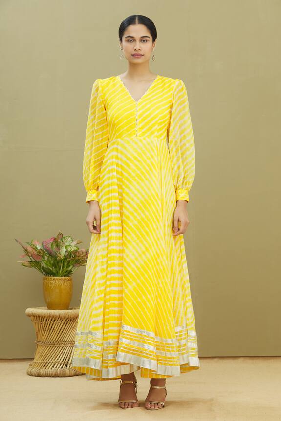 Samyukta Singhania Yellow Kota Doriya Tie-dye Anarkali Gown 5