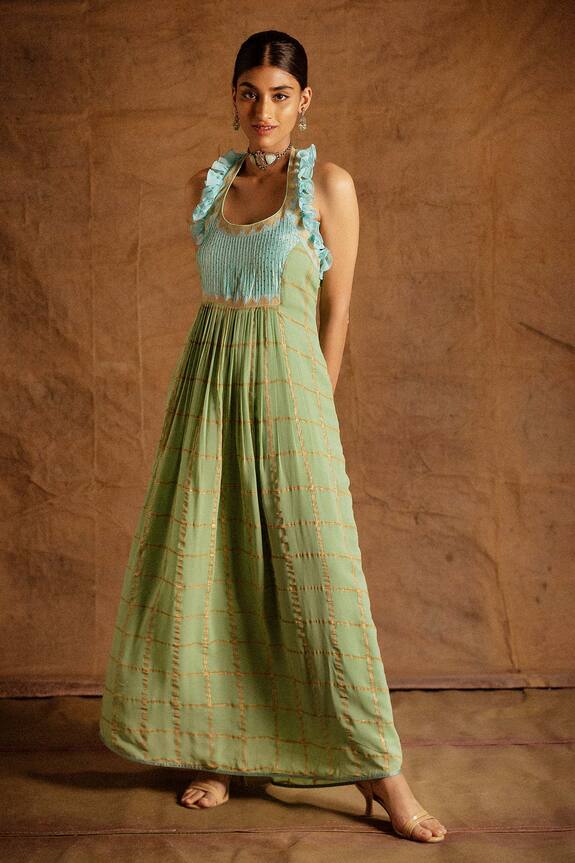 Buy_Latha Puttanna_Green Banarasi Silk Dress_at_Aza_Fashions