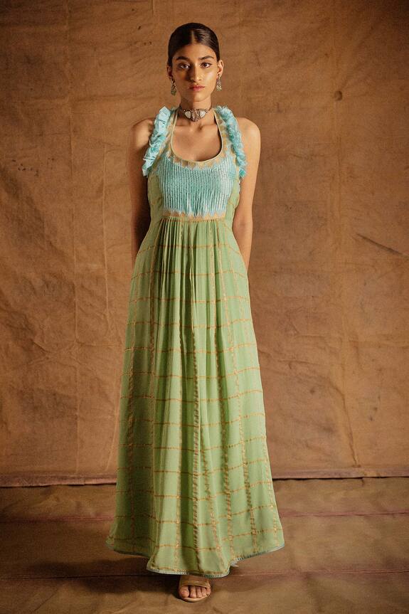 Latha Puttanna_Green Banarasi Silk Dress_Online_at_Aza_Fashions
