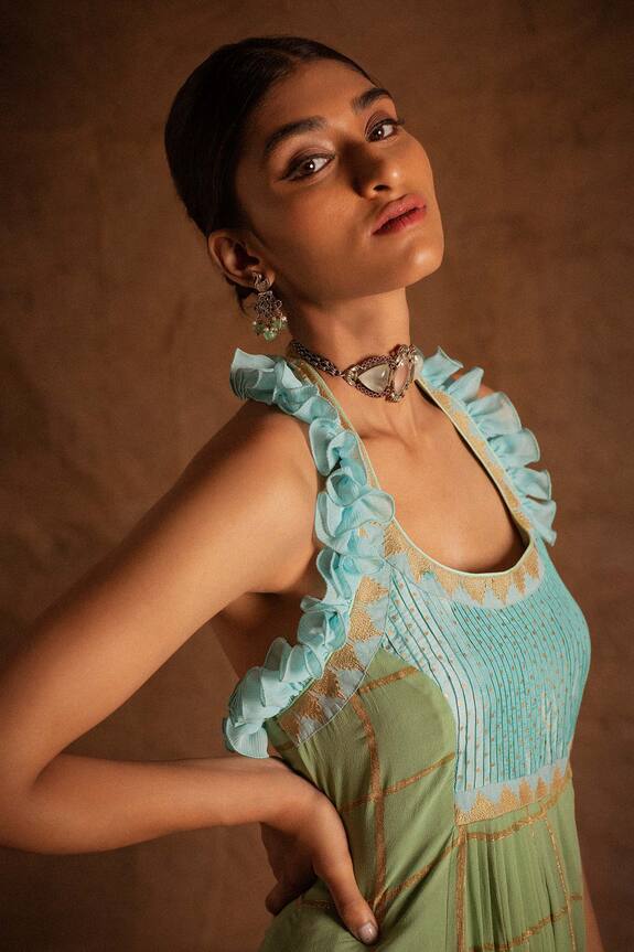 Buy_Latha Puttanna_Green Banarasi Silk Dress_Online_at_Aza_Fashions
