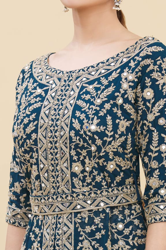 Khwaab by Sanjana Lakhani Blue Georgette Embroidered Kurta And Lehenga Set 6