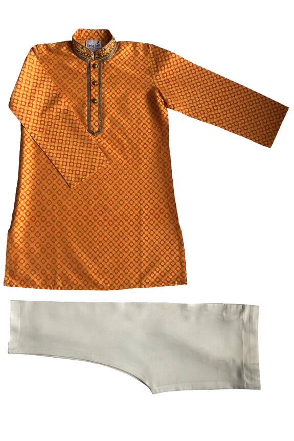Krishna Mehta Yellow Block Print Kurta And Pant Set For Boys 0