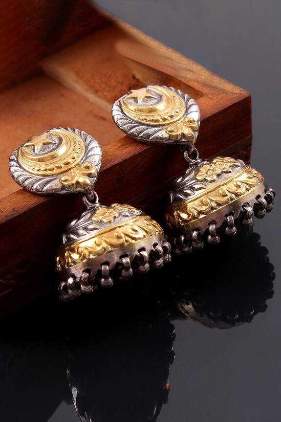 Noor Handcrafted Carved Jhumka Earrings 0