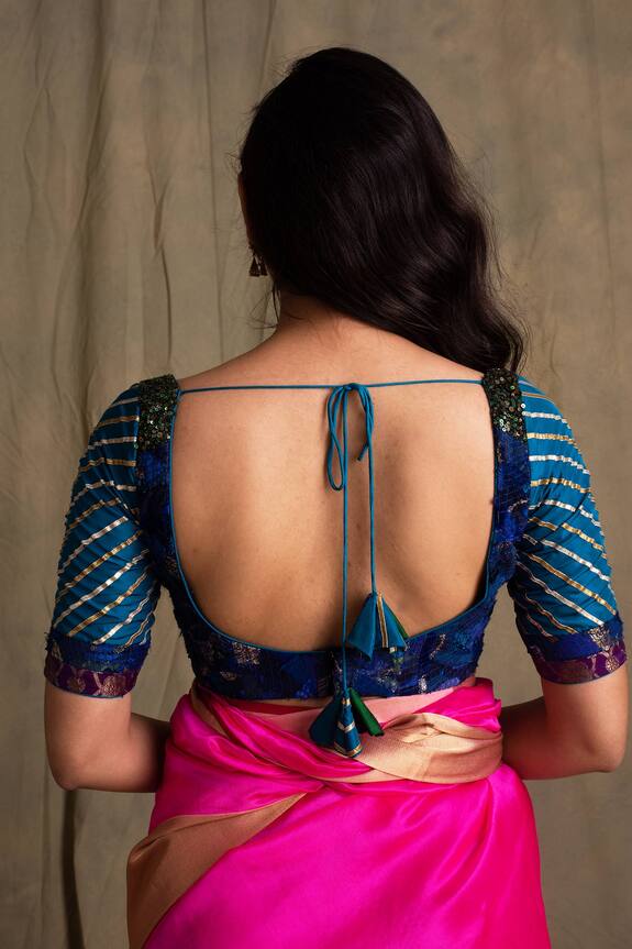 Priyanka Raajiv Blue Silk Banarasi Saree Blouse 2
