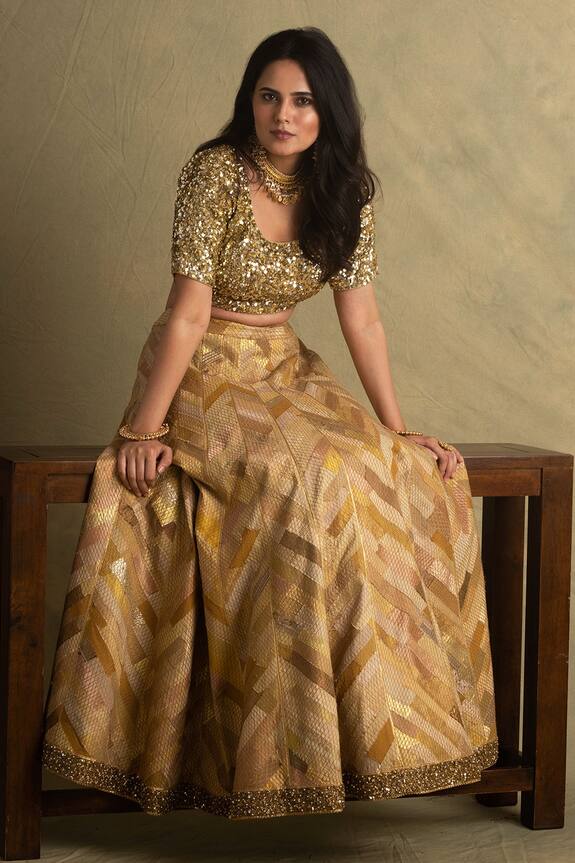 Priyanka Raajiv Gold Banarasi Silk Lehenga Set 6