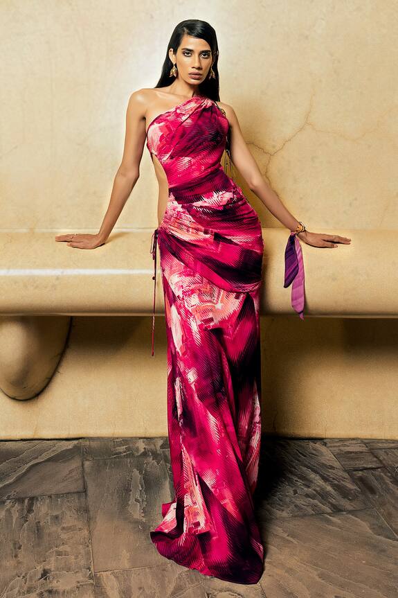 Nikita Mhaisalkar Purple Georgette Printed Cutout Gown 0