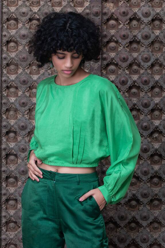 Anavila Green Silk Kaftan Style Saree Blouse 1