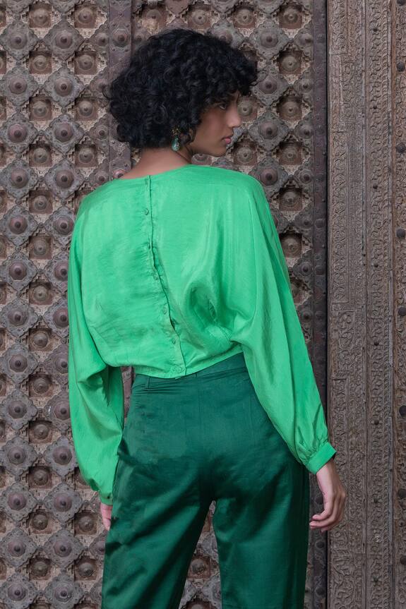 Anavila Green Silk Kaftan Style Saree Blouse 2