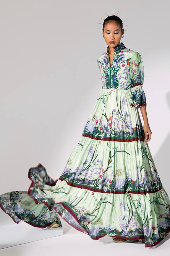 Buy Limerick by Abirr N' Nanki Green Crepe Printed Maxi Dress Online