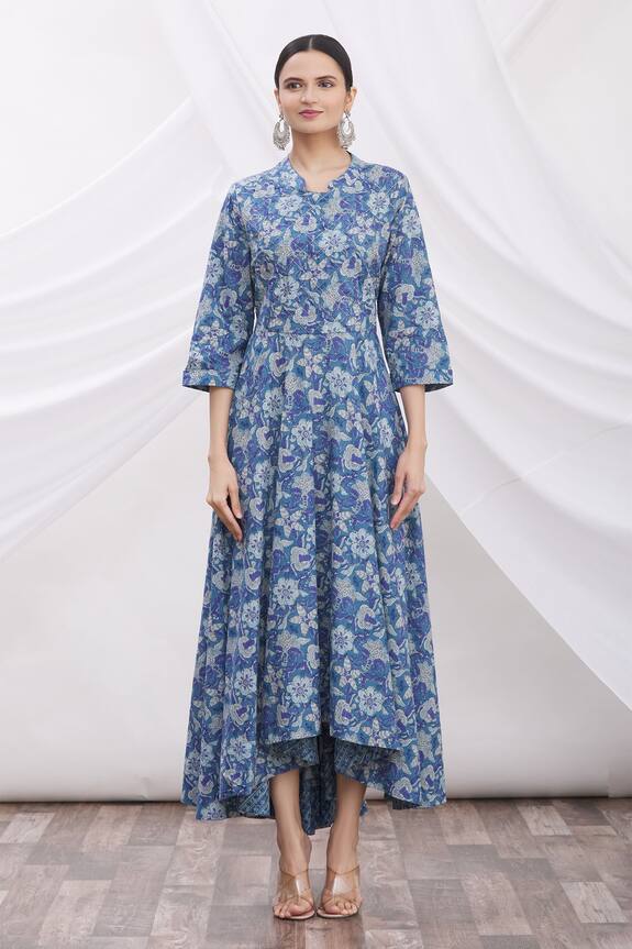 Aryavir Malhotra Blue Cotton Printed Dress 3