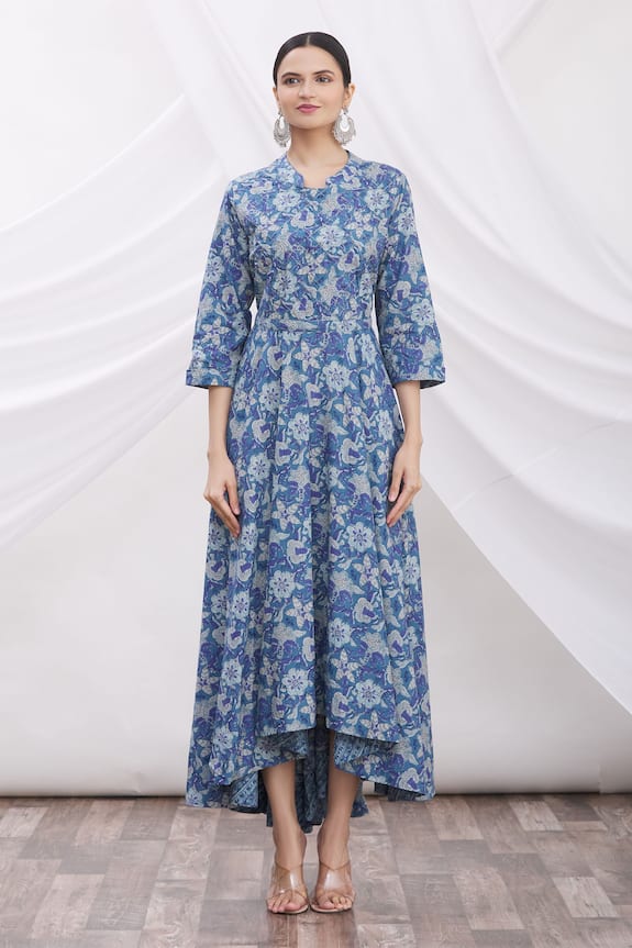 Aryavir Malhotra Blue Cotton Printed Dress 5