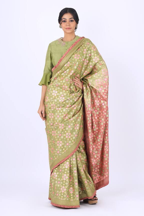 I am Design Green Silk Ikat Saree 3