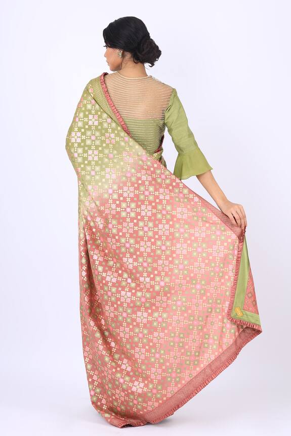 I am Design Green Silk Ikat Saree 2
