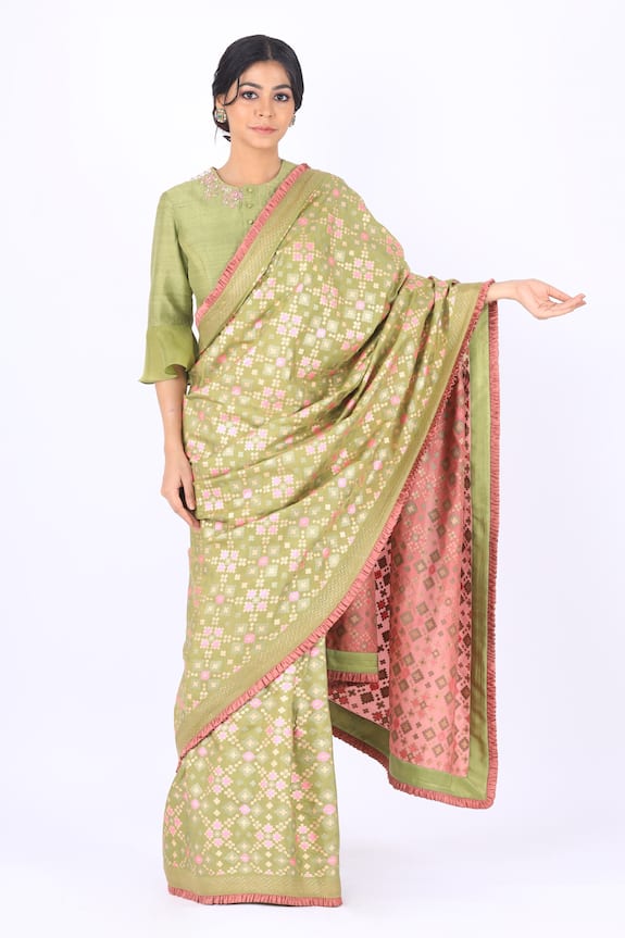 I am Design Green Silk Ikat Saree 1