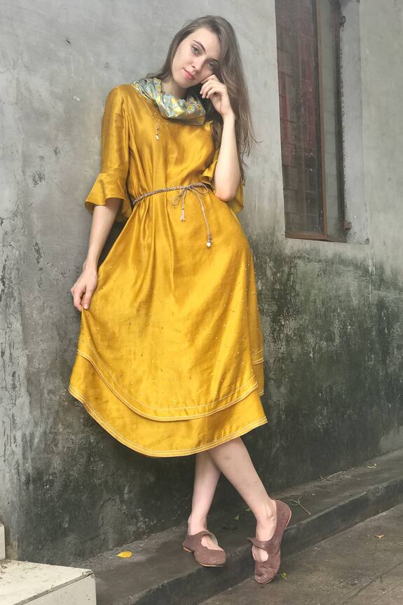I am Design Yellow Linen Satin Dress 1