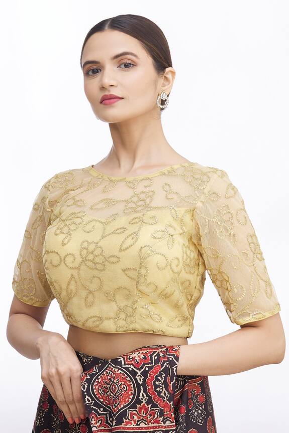 Nazaakat by Samara Singh Gold Net Floral Embroidered Blouse 1