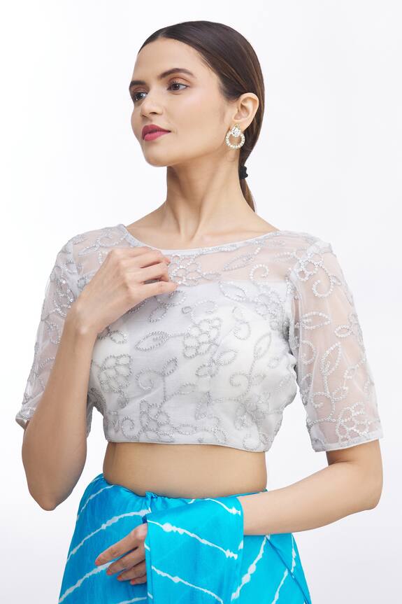 Nazaakat by Samara Singh Silver Net Floral Embroidered Blouse 4