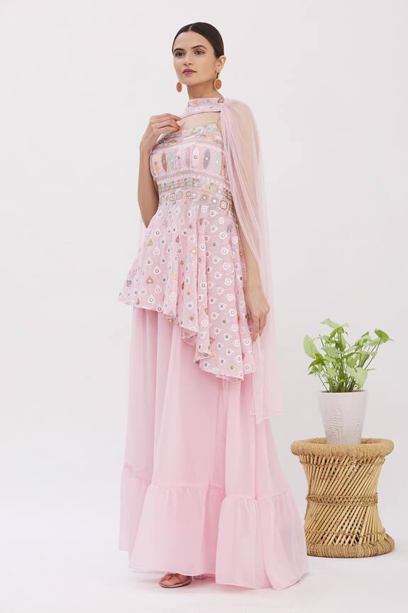 Nazaakat by Samara Singh Pink Georgette Embroidered Peplum Tunic Gharara Set 4